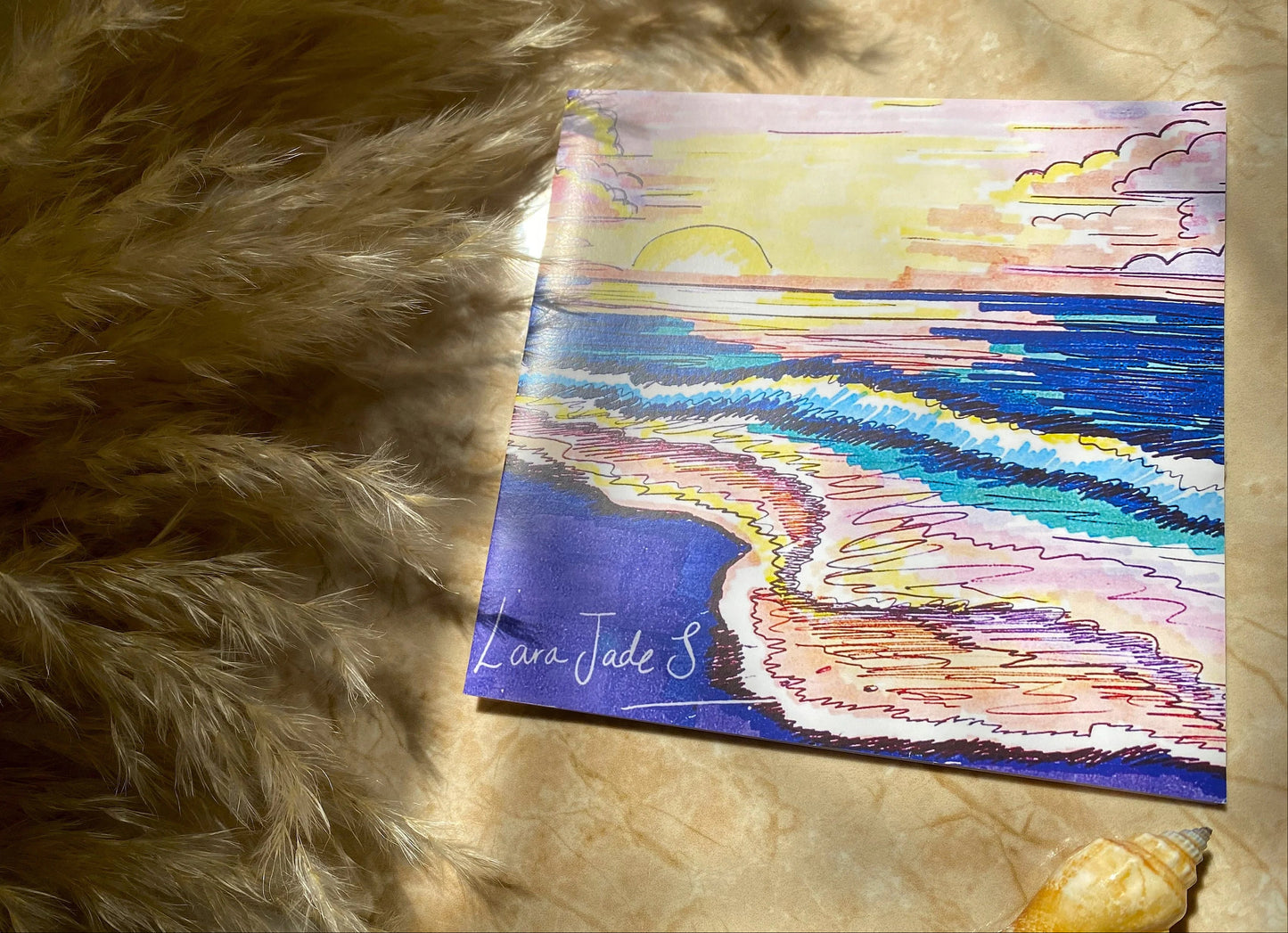 Vibrant Sunset Beach Art Eco Greeting Card