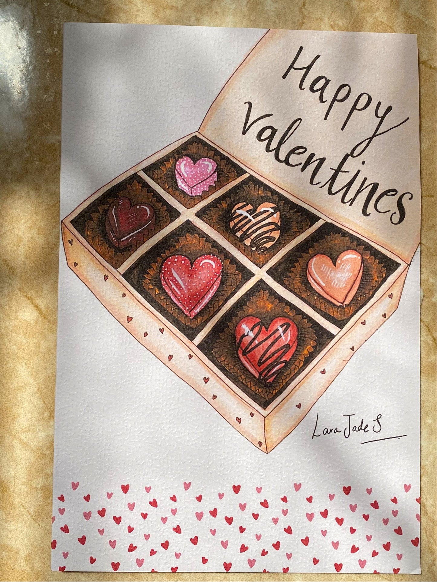 hand drawn eco printed valentines day card box of chocolates ellariajade