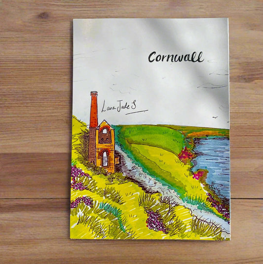 beautiful Cornwall mine ruins in uinque art style eco printed greeting cards ellariajade
