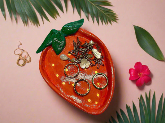 handmade strawberry jewellery tray clay ellariajade