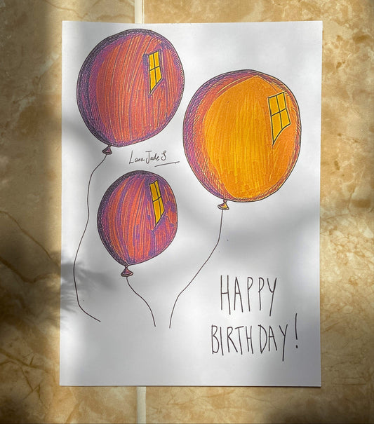 hand drawn eco printed greeting card balloons birthday card ellariajade