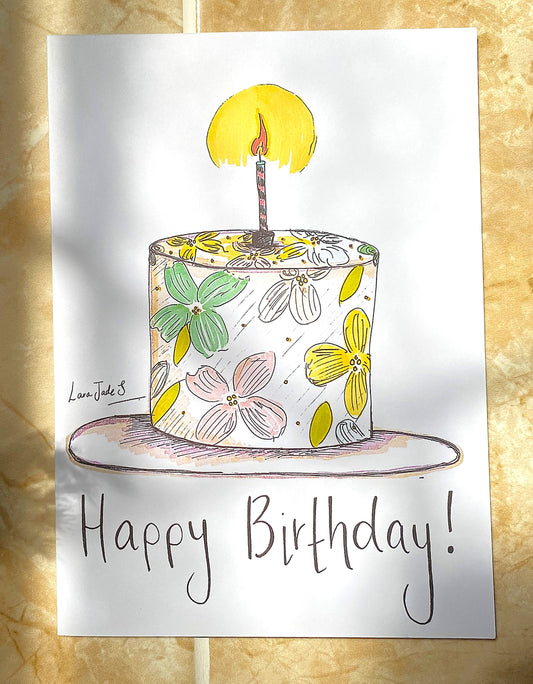 hand drawn cake happy birthday eco greeting card ellariajade