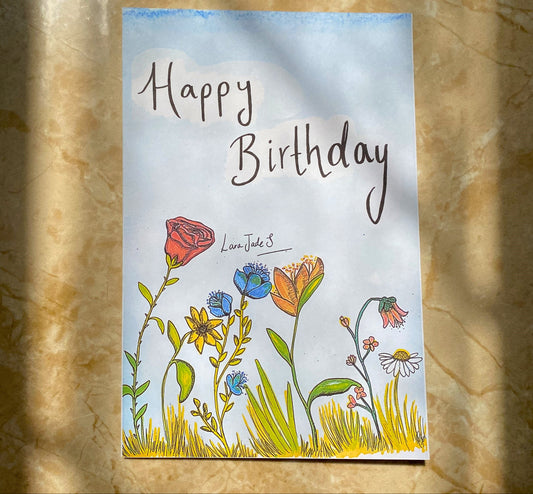 beautiful hand drawn simple wildflowers art eco greeting card from ellariajade art store