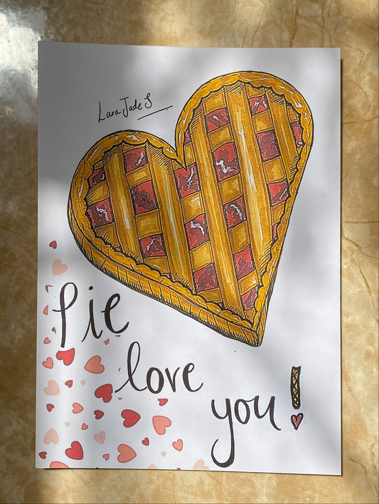 hand drawn eco printed valentines day pie pun greeting card ellariajade
