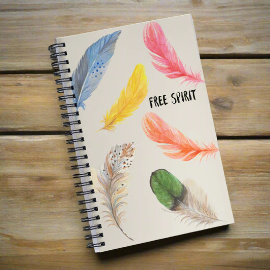 140 dot pages, soft touch paper, feather design, free spirit title on cover. 