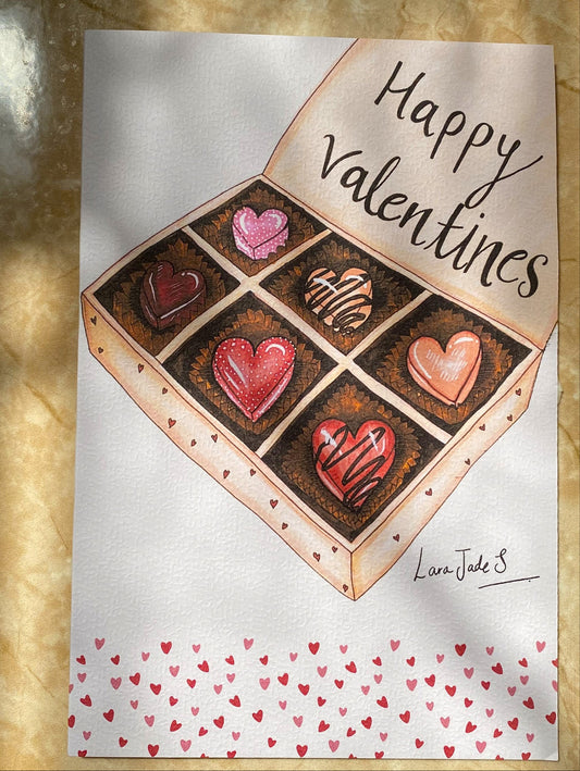 hand drawn eco printed valentines day card box of chocolates ellariajade